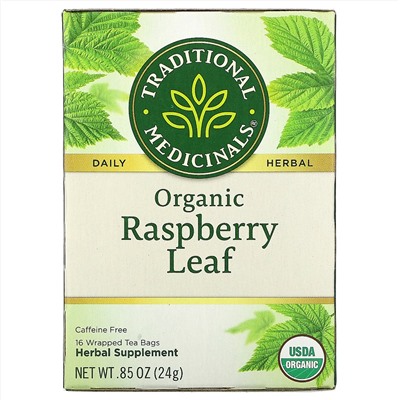 Traditional Medicinals, листья органической малины, без кофеина, 16 чайных пакетиков, 24 г (0,85 унции)