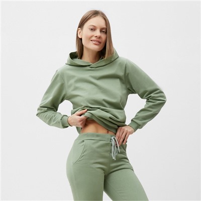 Костюм с начёсом женский (толстовка, брюки) Tusi, размер 44, оливковый