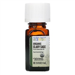 Aura Cacia, чистое эфирное масло, органический мускатный шалфей, 7,4 мл (0,25 жидк. унции)