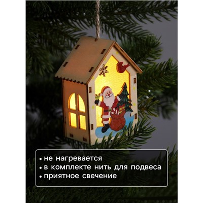 Ёлочная игрушка «Дед Мороз с подарками», 4.5×5×5.6 см, 1 LED, от батареек, свечение тёплое белое