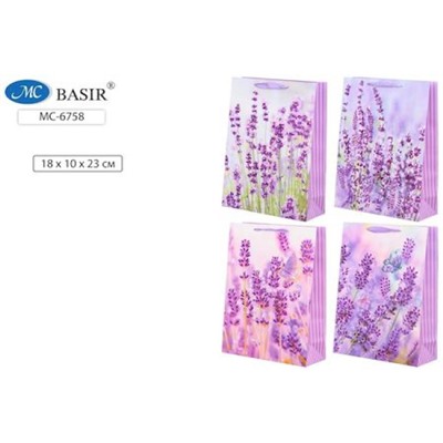 Пакет бумажный 18х10х23 см "ЛАВАНДА" с блестками ассорти МС-6758 Basir