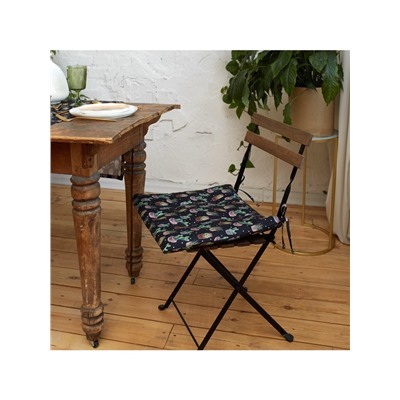 Подушка на стул «Этель» Succulents, 42×42 см, чёрная