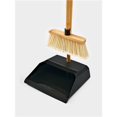 Щётка с совком Meli Loft, бамбуковый держатель, 26×24×96 см, чёрная