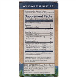 Wiley's Finest, жир диких аляскинских рыб, 630 мг, 180 капсул, которые легко глотать