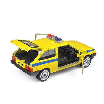 Машина металл LADA-2108 "Спутник" полиция 12 см, (двери, свет-звук)