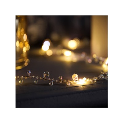 Гирлянда «Нить» 2 м роса с насадками «Кристалл», IP20, нить серебристая, 20 LED, батарейки AAx2 (не в комплекте), 2 режима, свечение тёплое белое