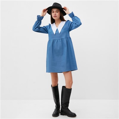 Платье мини женское джинсовое с воротником MIST, размер 48, голубое