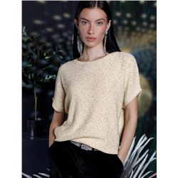 Джемпер с цельнокроенным коротким рукавом из хлопковой пряжи с пайетками