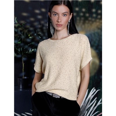 Джемпер с цельнокроенным коротким рукавом из хлопковой пряжи с пайетками