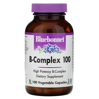 Bluebonnet Nutrition, B-Complex 100, витамины группы B, 100 вегетарианских капсул
