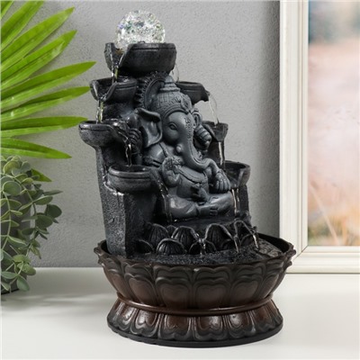 Фонтан настольный с подсветкой «Ганеша в сером под водопадами», от сети, 20×20×30 см