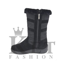 Женские дутики, черные, замша, литая подошва