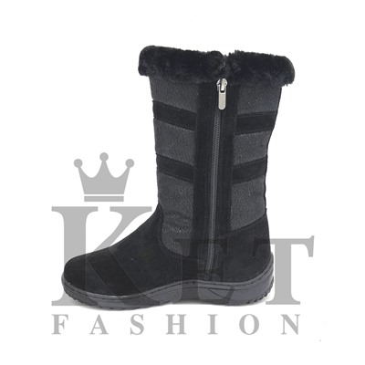 Женские дутики, черные, замша, литая подошва