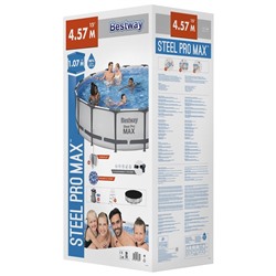 Бассейн каркасный Bestway Steel Pro MAX 56488, 457×107 см, фильтр-насос, лестница, тент, круглый