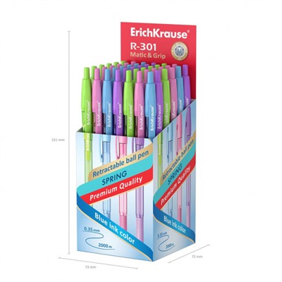 Ручка автоматическая шариковая 0.7мм 58091 R-301 Spring Matic Grip синяя ErichKrause