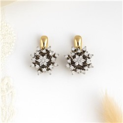 Серьги цветы ювелирная бижутерия Итальянское золото (покрытие желтое 14к),  вставка: фианиты, цвет: прозрачный, арт.313.436