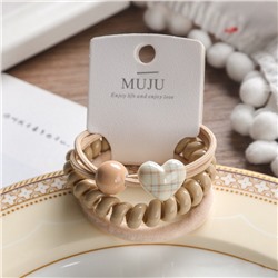 Набор резинок для волос 3 шт. бежевые (Пружинка, Тканевая, СЕРДЦЕ с шариком)