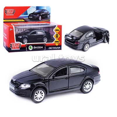 Машина металл Skoda Octavia 12 см, (двери, багаж, черный) инерц. в коробке