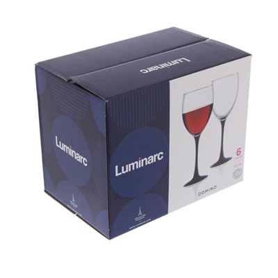 Бокалы для вина Luminarc Domino, 350 мл, набор 6 шт., стекло, прозрачные, чёрная ножка