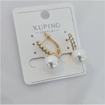 Серьги коллекция "Xuping" покрытие позолота, вставка: фианиты и искусственный жемчуг, арт.004.100