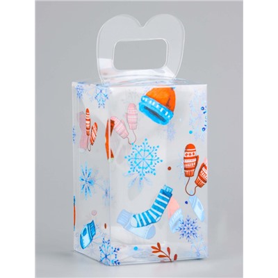 Коробка подарочная новогодняя складная ПВХ «С Праздником!» 6×6×10 см