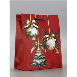 Пакет подарочный новогодний ламинированный, «Ёлки и шары», 18×10×22.3 см
