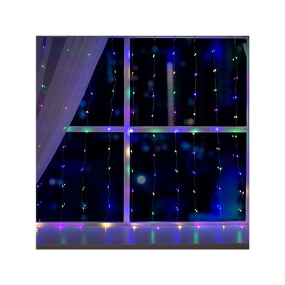 Гирлянда «Занавес» 1×1 м роса, IP20, серебристая нить, 100 LED, свечение мульти, 12 В