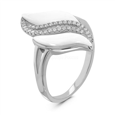 Кольцо из серебра с керамикой и куб.цирконием родированное 925 пробы TC-R00763-W-W-X-X-W