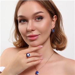 Комплект ювелирной бижутерии коллекция "Дубай" серьги, кулон и кольцо 17 р, покрытие позолота, вставка: искусственный кристалл под Сваровски, цвет: синий, арт.314.813-17