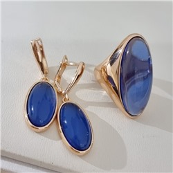 Комплект ювелирной бижутерии коллекция "Дубай" серьги и кольцо 18 р, покрытие позолота, вставка: пластик, цвет: синий, арт.313.462-18