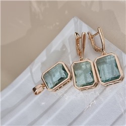 Комплект ювелирной бижутерии коллекция "Дубай" серьги и кулон, покрытие позолота, вставка: стекло, цвет: бледно-зеленый, арт.414.279