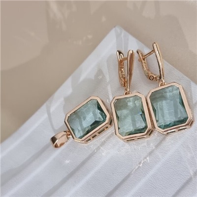 Комплект ювелирной бижутерии коллекция "Дубай" серьги и кулон, покрытие позолота, вставка: стекло, цвет: бледно-зеленый, арт.414.279