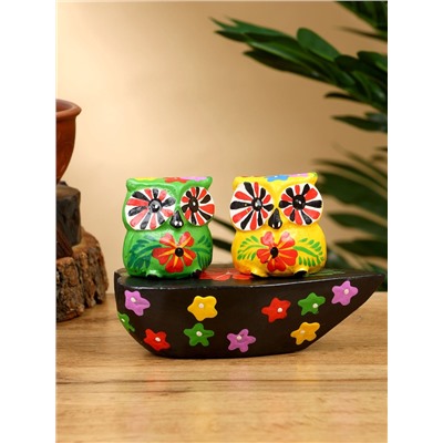 Сувенир «Пара совят», 14×7×9 см, дерево, жёлтый, зелёный