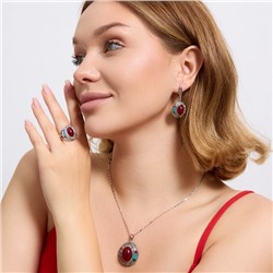 Крупный комплект ювелирной бижутерии серьги, кулон и кольцо 20 р, покрытие посеребрение, вставка: искусственный камень и эмаль, цвет: бордовый, арт.314.925-20