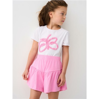 Комплект трикотажный для девочек: фуфайка (футболка), шорты