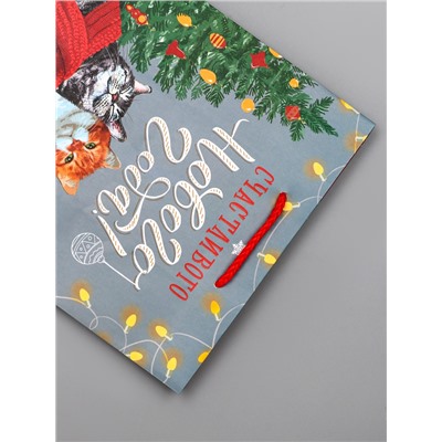 Пакет подарочный новогодний ламинированный «Счастливого нового года», 18×10×22.3 см
