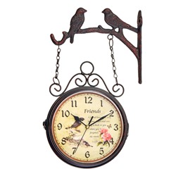 Часы настенные интерьерные «Птички», двусторонние, на подвесе, бесшумные, плавный ход, 24×40 см, циферблат d=17 см