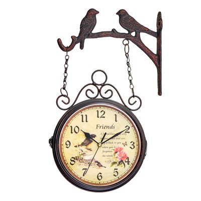 Часы настенные интерьерные «Птички», двусторонние, на подвесе, бесшумные, плавный ход, 24×40 см, циферблат d=17 см