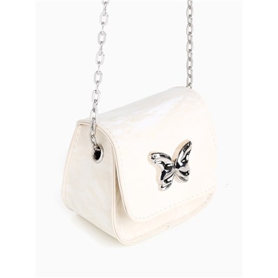 Сумка мини-клатч на магните, на длинной цепочке, белая