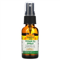 Country Life, Спрей с витамином D3, ванильные стручки, 50 мкг (2000 МЕ), 150 нажатий спрея для перорального приема, 24 мл (0,81 жидк. унции)
