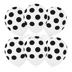 Шар (12''/30 см) Черные точки, Белый, пастель, 5 ст, 25 шт.