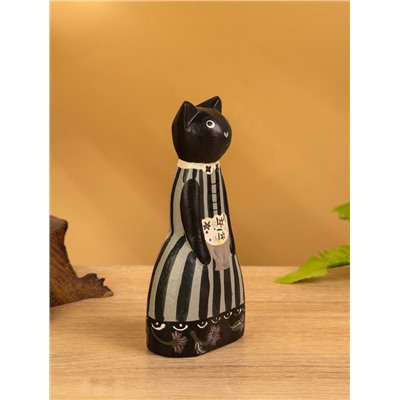 Сувенир «Чёрная кошка в зелёном платье», 6×4×13 см, дерево