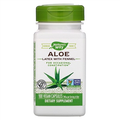 Nature's Way, Aloe Latex with Fennel, 140 mg, 100 Vegan Capsules