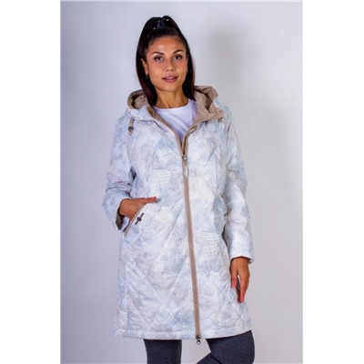 Элегантная демисезонная куртка с капюшоном Листья арт.338 (Бежевый)