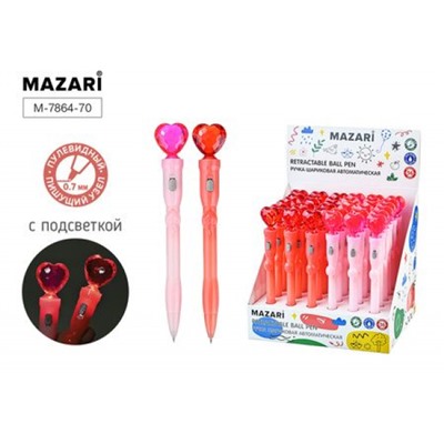 Ручка автоматическая шариковая "HEART" синяя 0.7мм с подсветкой M-7864-70 Mazari