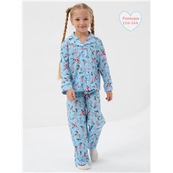 Пижама Бутоньерка кант для девочки подростка со штанами и рубашкой (Голубой)