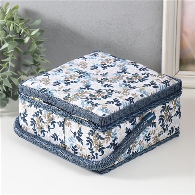 Шкатулка для рукоделия и шитья «Лиственные веточки», хранение ниток, иголок, мелочи, 20×20×11 см