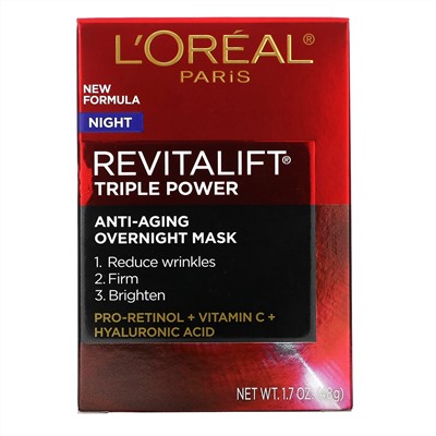 L'Oreal, Revitalift Triple Power, антивозрастная ночная маска, 48 г (1,7 унции)