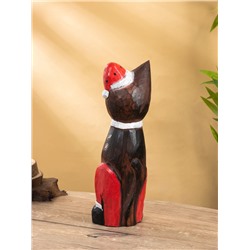 Фигура интерьерная «Кот новогодний», 14×10×40 см, дерево