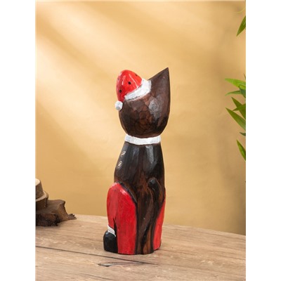 Фигура интерьерная «Кот новогодний», 14×10×40 см, дерево
